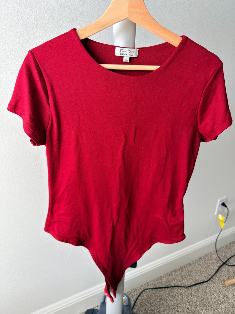 Faded Rose Essentials Women's Crimson Short-Sleeve Bodysuit
